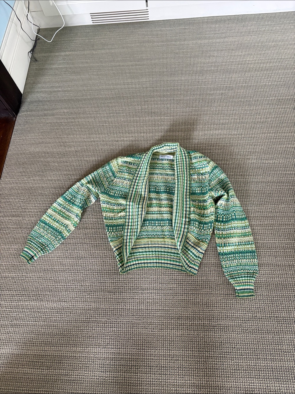 Ball of Cotton Green Multi-Stripe shawl collar Cardigan Sweater